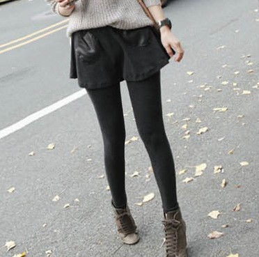 Thickening faux two piece slim leather pocket expansion bottom legging miamasvin spring q