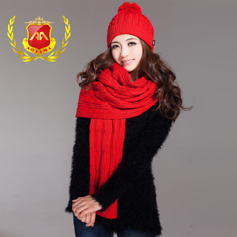 Thickening male women's autumn and winter ultra long yarn muffler scarf twist scarf hat set