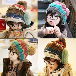 Thickening multicolour color block decoration ball cap child knitted hat winter hat bonnet child hat ,08