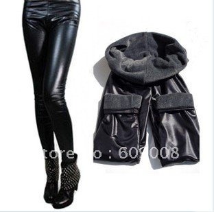 Thickening of infrared coral flocking to keep warm nine points render pants pants boots leather pants free shopping