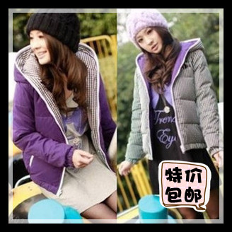 Thickening outerwear plaid reversible with a hood long-sleeve short design wadded jacket cotton-padded jacket female