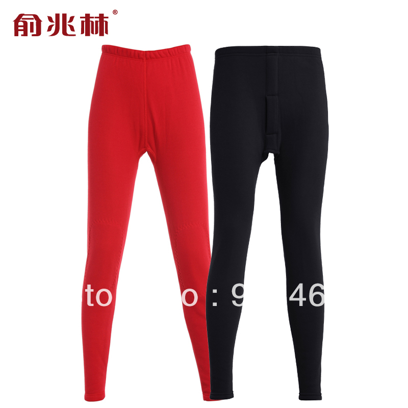 Thickening plus velvet wool bamboo high waist kneepad waist support male women's warm pants