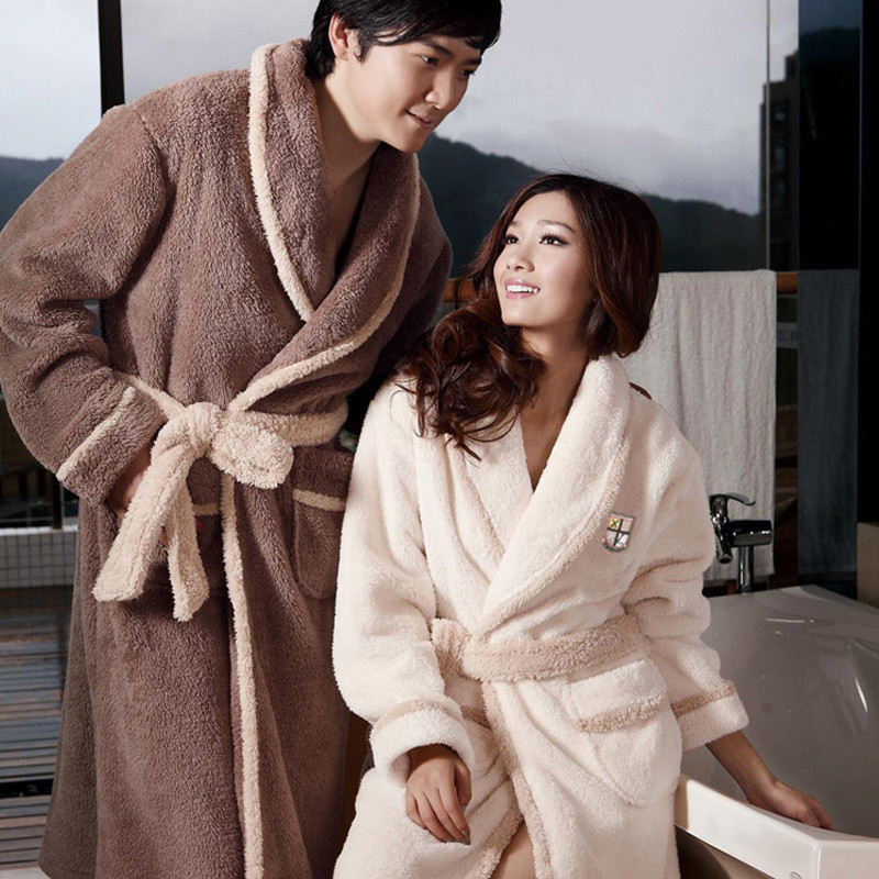 Thickening plush coral fleece robe lovers sleepwear bathrobes lounge