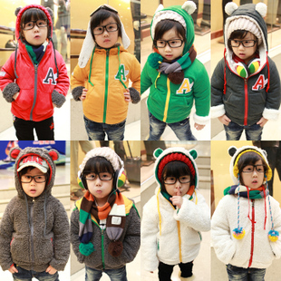 Thickening pros and cons berber fleece outerwear thermal wadded jacket cotton-padded jacket boys clothing girls clothing 3783