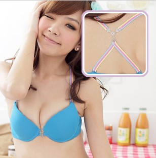 Thickening seamless front button push up underwear bra set blue