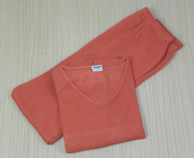Thickening silk cotton beads knitted set V-neck silk cotton long johns long johns set
