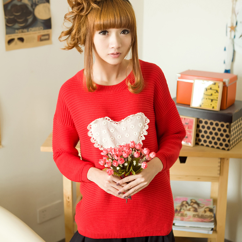 Thickening thermal batwing sleeve sweater sweet love sweater female loose autumn and winter maoyi