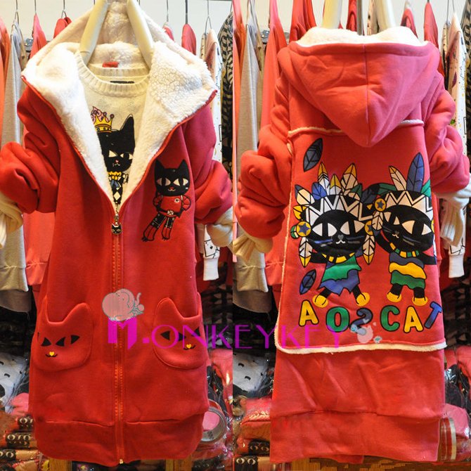 Thickening thermal explaines medium-long loose wadded jacket outerwear