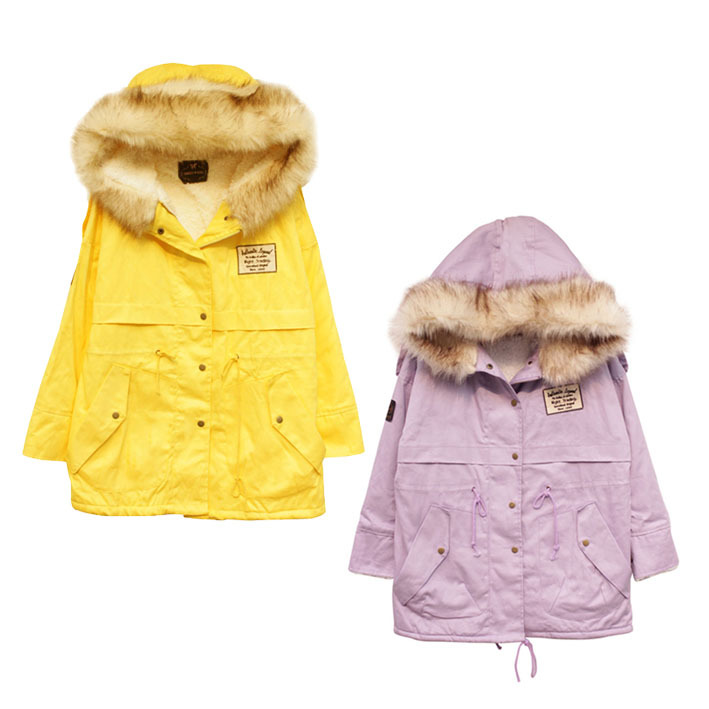 Thickening tooling badge embroidery multicolour fur collar paragraph wadded jacket cotton-padded jacket thermal loose casual