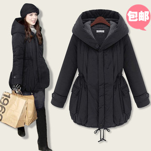 Thickening wadded jacket plus size female medium-long drawstring thermal cotton-padded jacket thickening plus size with a hood