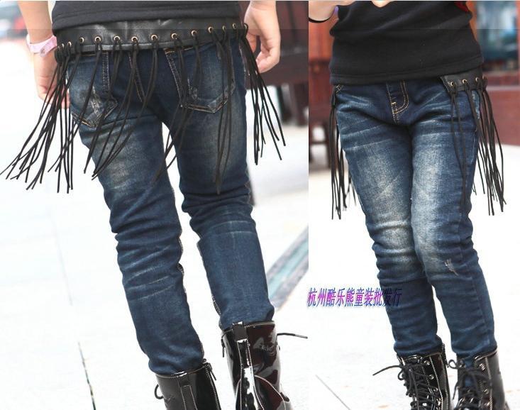 Thicker warm Tassels design children JEANS pants trousers 5-8years 100%COTTON High Quality  Fashion