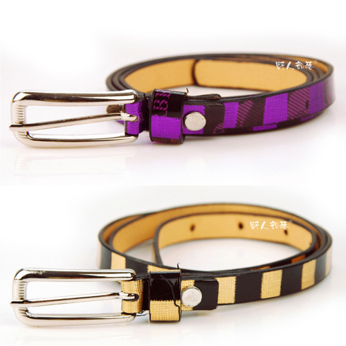 Thin all-match belt color block japanned leather belt women's strap PU thin casual belt fashionable belt
