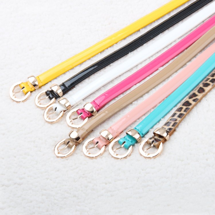 Thin belt female japanned leather small round pin buckle beautiful decoration strap women's belt accounting clothing