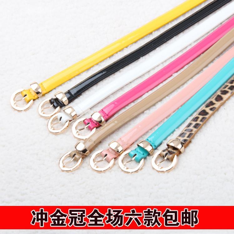 Thin belt female japanned leather small round pin buckle beautiful decoration strap women's belt accounting clothing