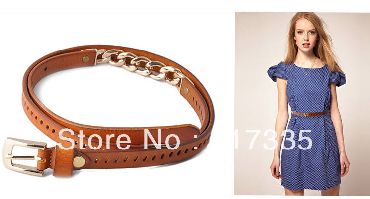 Thin belt with metal chains genuine leather belt high quality brand belt women LCL005