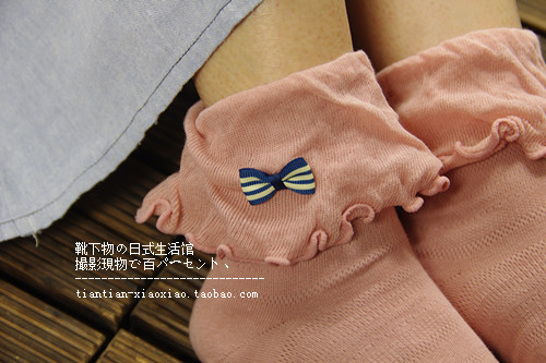 Thin bow socks vintage sock ruffle laciness socks candy socks