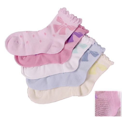 Thin cotton Mesh Bow baby socks hosiery infant toddler hose 0-3Y wear 5colors free ship 670039J