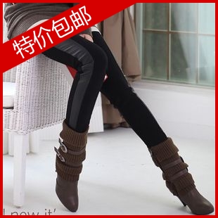 Thin cotton patchwork faux leather legging plus size female lengthen thickening