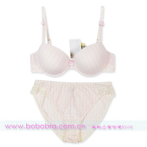 Thin cup de cup big cup 100% cotton tencel fabric comfortable bra underwear set meal stripe