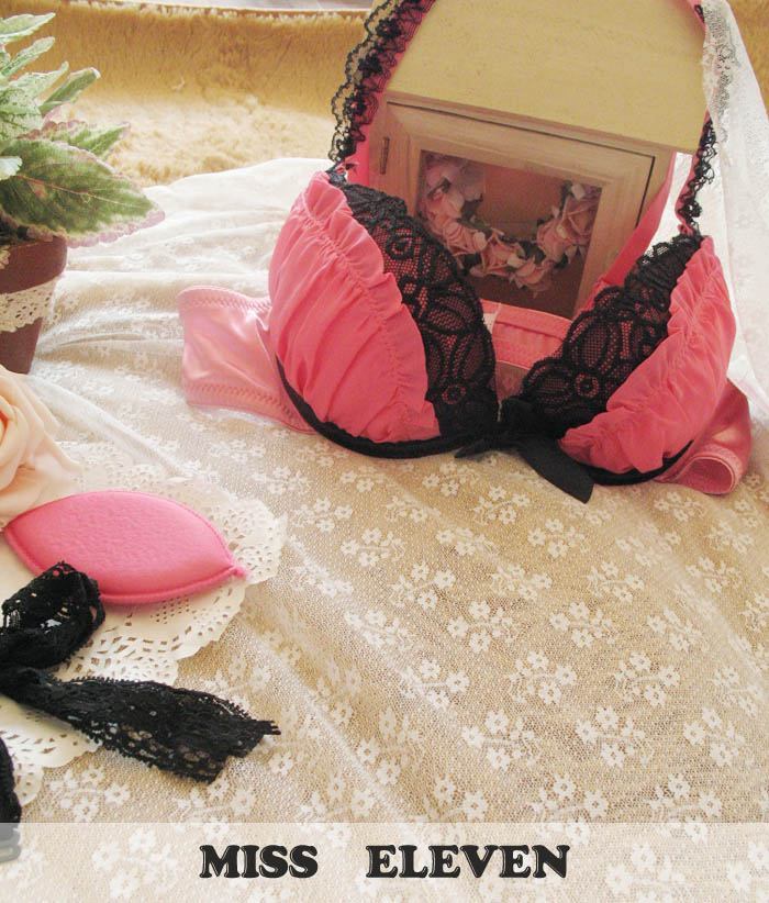 Thin cup push up insert deep V-neck lace watermelon red single underwear bra
