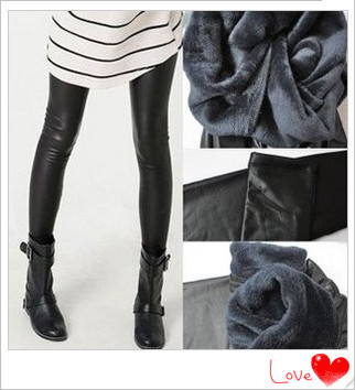 Thin double layer plus velvet thickening faux leather pants legging warm pants matt leather pants