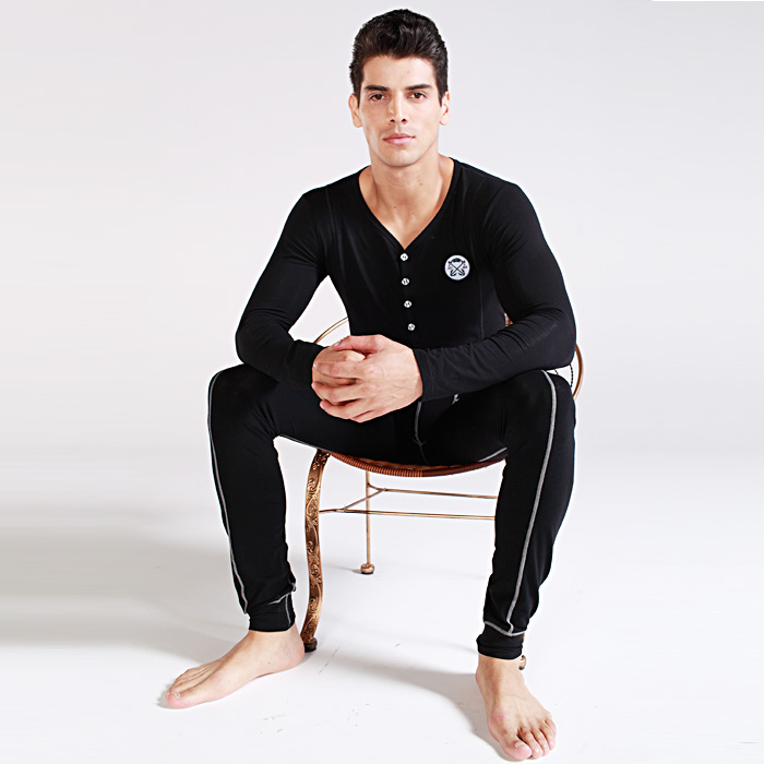 Thin male V-neck thermal underwear U convex design high quality cotton underwear set