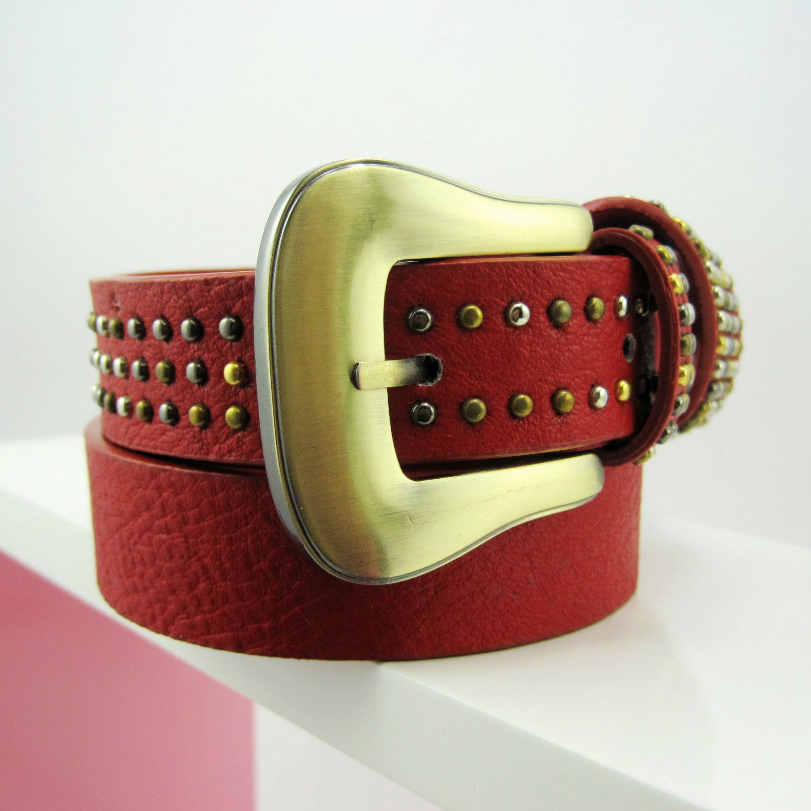 Thin  Rivet PU Leather Belt Fashion Elegant All-match Belts For Women Alloy Buckle