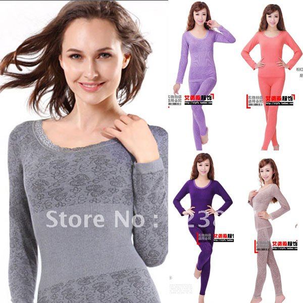 THIN Sexy tight Seamless Body Sculpting a set of Women's Thermal Underwear Set NO velvet winter warm