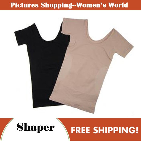 Thin shaper waist abdomen drawing low o-neck short-sleeve invisible basic sweat absorbing beauty care underwear without tag