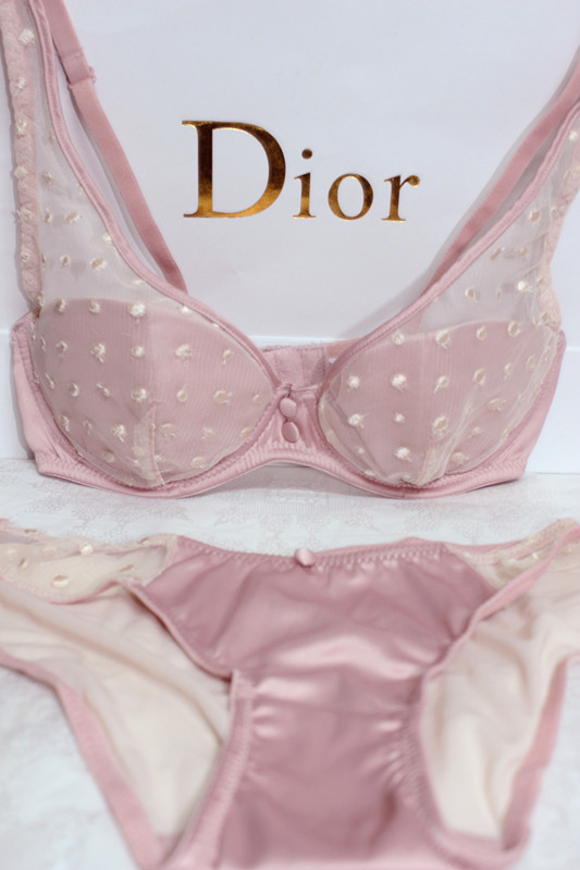 Thin transparent sexy dot pink ! push up bra set