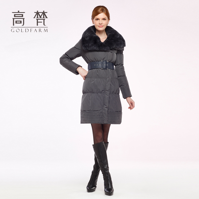 Thin type long design female large fur collar down coat