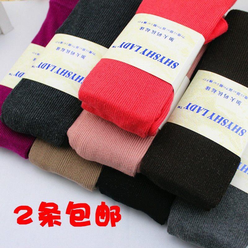 Thin vertical stripe 100% cotton pantyhose autumn and winter thick silver onions liangsi thermal socks
