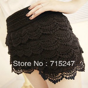 Third of the the high waist multi-layered lace openwork crochet shorts, solid color sexy safety trousers primer skirt