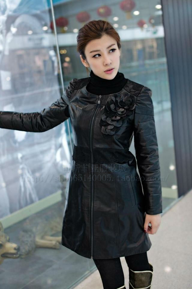 THOOO 13 spring genuine leather sheepskin female fashion leather skirt one-piece dress