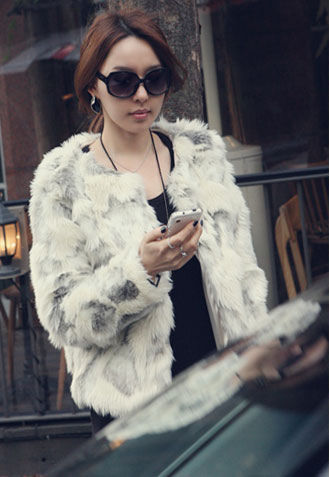 Three-color wool faux collarless short design outerwear fur coat