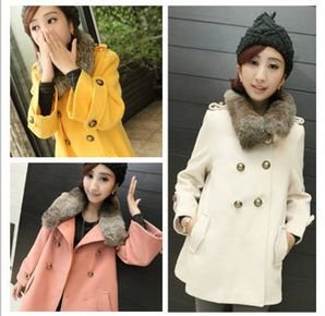 Three Colors 2012 New Midium Long Winter Women's Korean Rabbit Fur Double-Breasted Trench Coat  Jacket M-XL