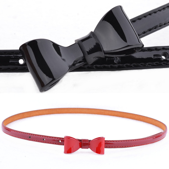 Three-dimensional bow thin belt women's belt genuine leather candy color strap decoration fashion all-match