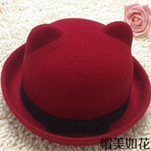 Three-dimensional cat ears wool hat women's autumn and winter small fedoras parent-child cap child hat