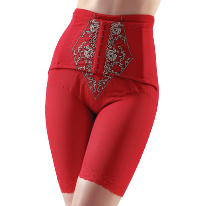 Three-dimensional embroidery high waist corset pants side gathering abdomen drawing butt-lifting tiebelt syncronisation of belt