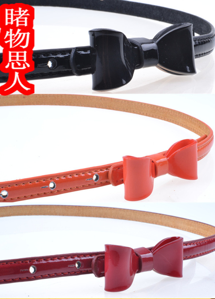 Three-dimensional fashion bow thin women's belt genuine leather candy color strap decoration all-match