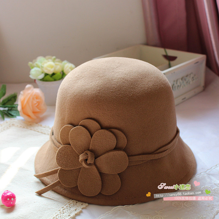 Three-dimensional flower fashion cap wool dome cap bucket hats summer bucket hat