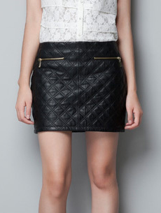 Three-dimensional half-length leather skirt plaid zipper PU girgashites pencil skirt women's half-skirt za
