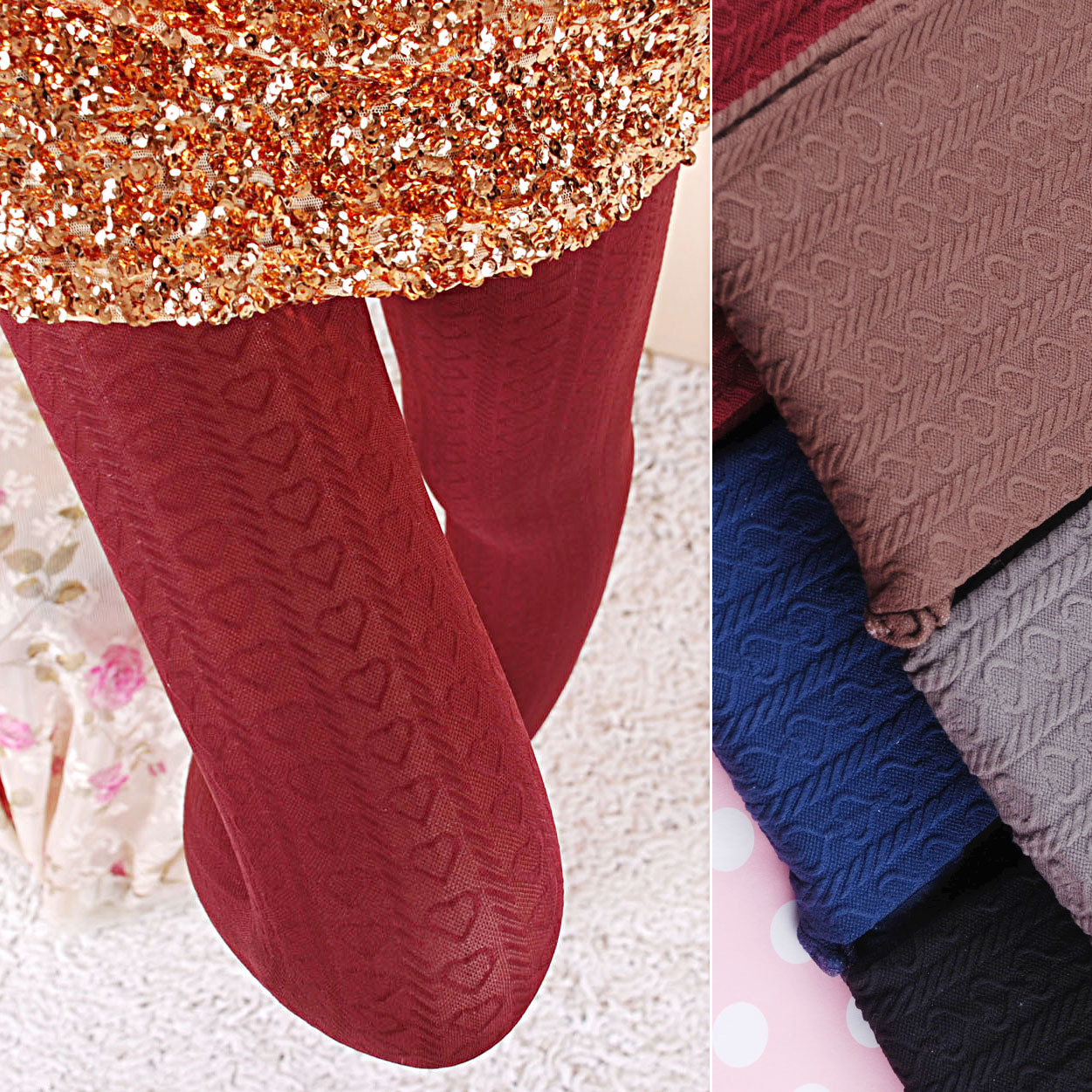 Three-dimensional heart velvet multicolour all-match fashion pantyhose