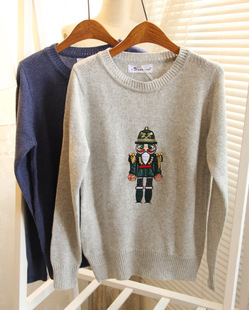 Three-dimensional nutcracker diamond beading o-neck pullover sweater all-match free shipping