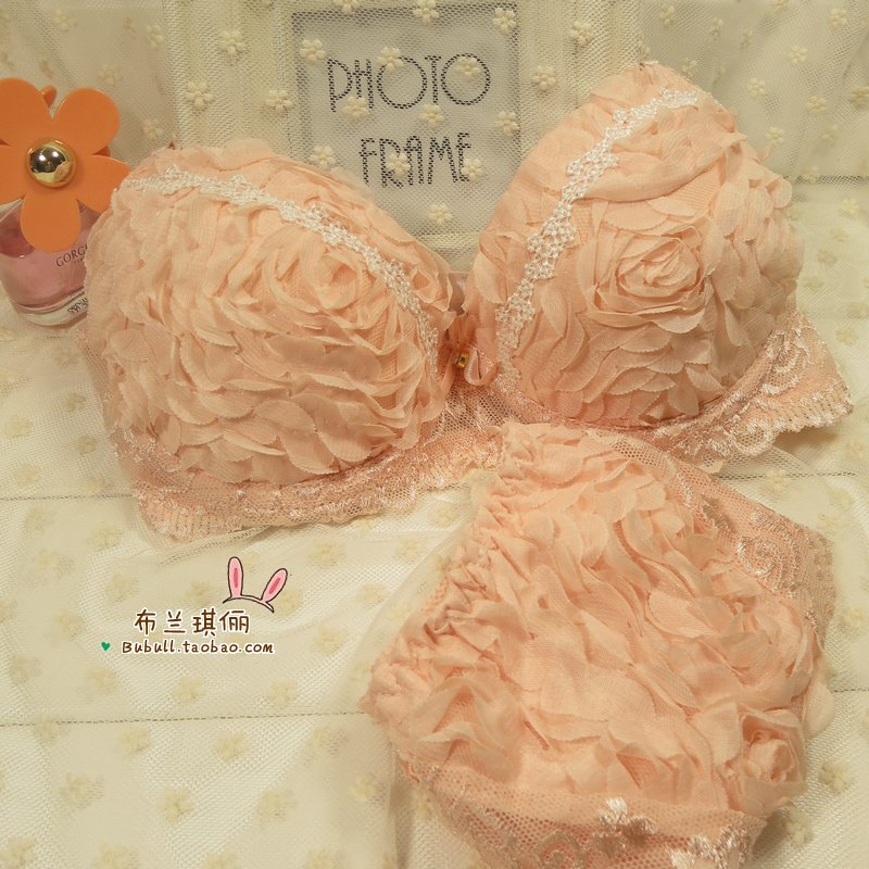 Three-dimensional rose bra underwear set push up sexy petals decoration bra set