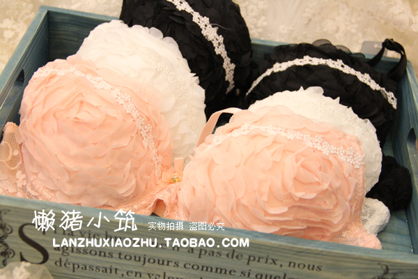 Three-dimensional rose bra women's single-bra underwear set 6813 three-color