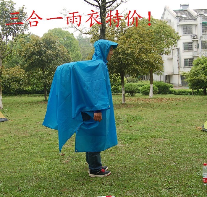 Three-in raincoat mountaineering bag poncho mat
