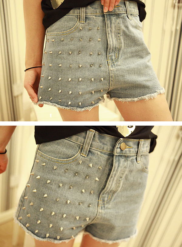 Tide spring/summer 2013 women's denim shorts boots cool hot pants pants half rivet punk fashion