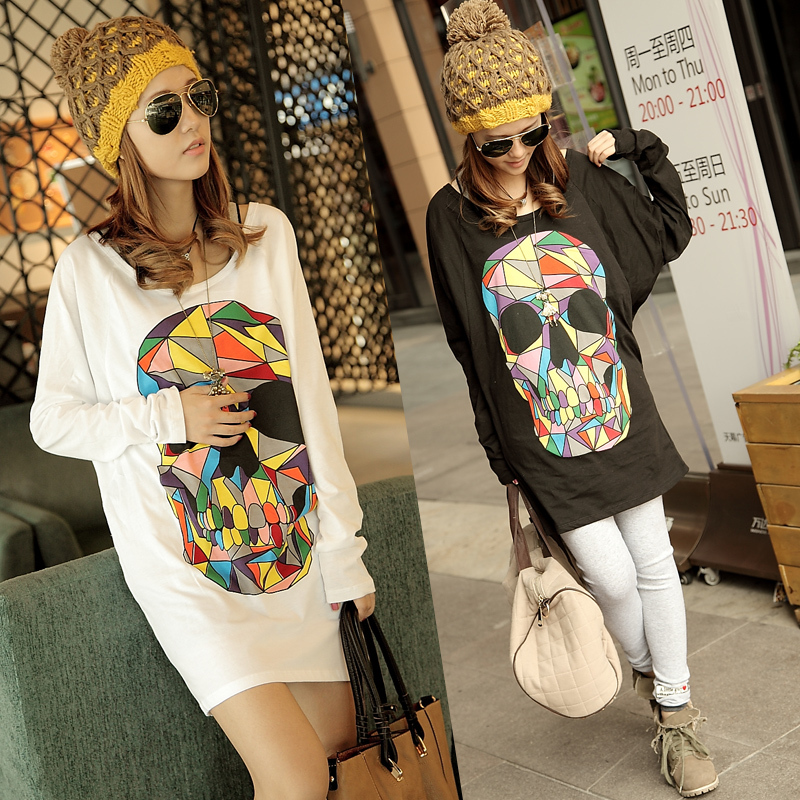 Tide take new women's skull printing long-sleeved dress  L444