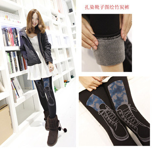 Tie-dyeing boots double layer thickening warm pants charcoal pants legging autumn and winter female 2